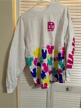 Disney White Long-Sleeve Jersey with Multicolor Mickey Bubble Print